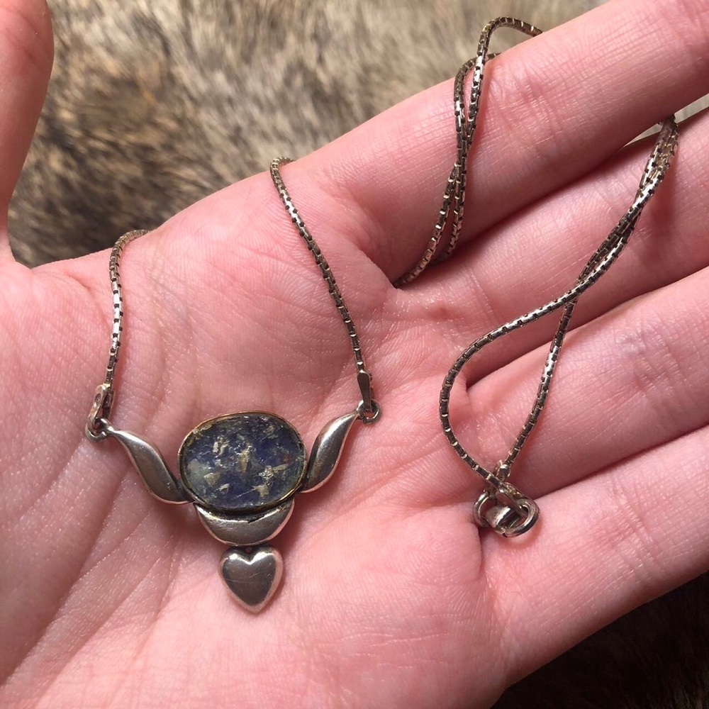 Artisan made sterling silver Roman glass necklace